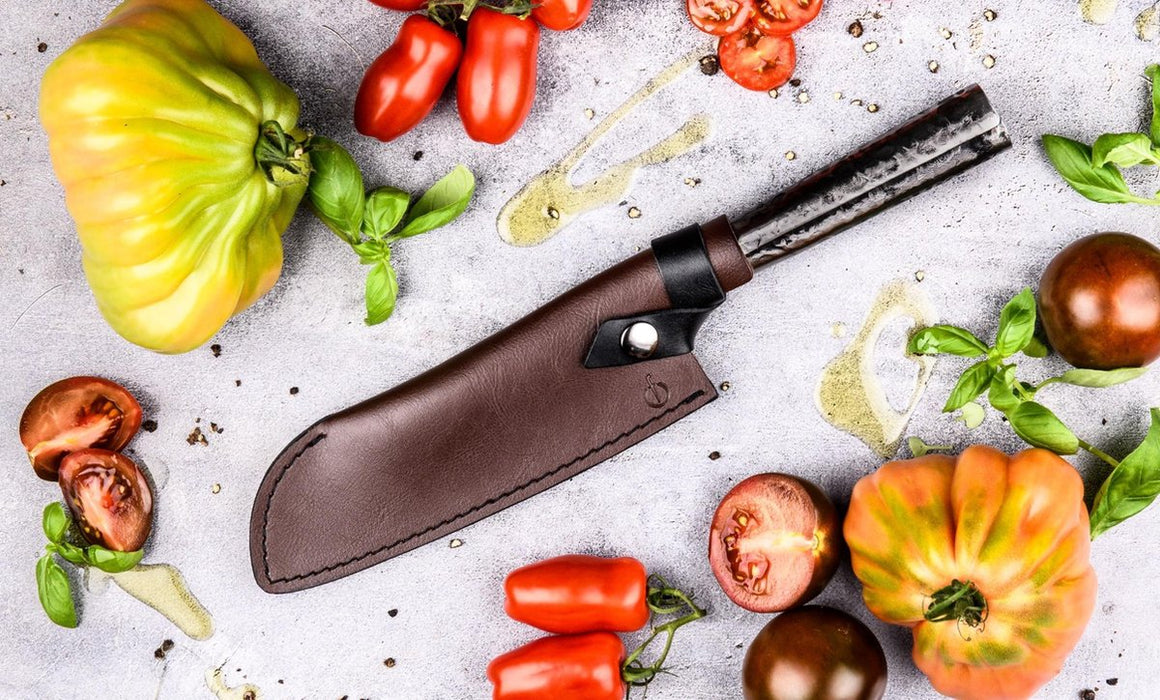 Étui en cuir forgé - Couteau Santoku 18 cm