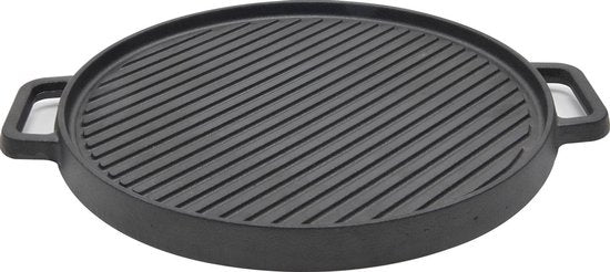 Grillplaat gietijzer Ø30cm 2 zijden, Vlak en ribbel zonder doos