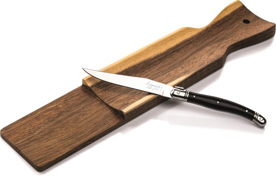 Planche à saucisses en bois d'acacia avec couteau noir