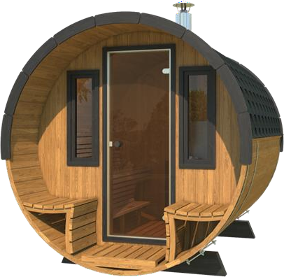 Baril de sauna b-lazy : diam : Ø235 ; longueur : 280 + balcon + panoramique