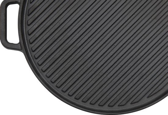 Grillplaat gietijzer Ø30cm  2 zijden, Vlak en ribbel zonder doos