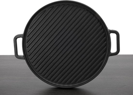 Grillplaat gietijzer Ø30cm  2 zijden, Vlak en ribbel zonder doos