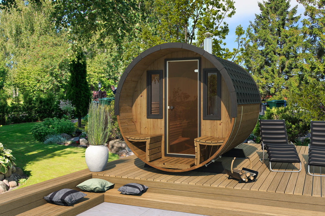 B-lazy Saunabarrel deluxe: diam: Ø235; lengte: 280 + balkon