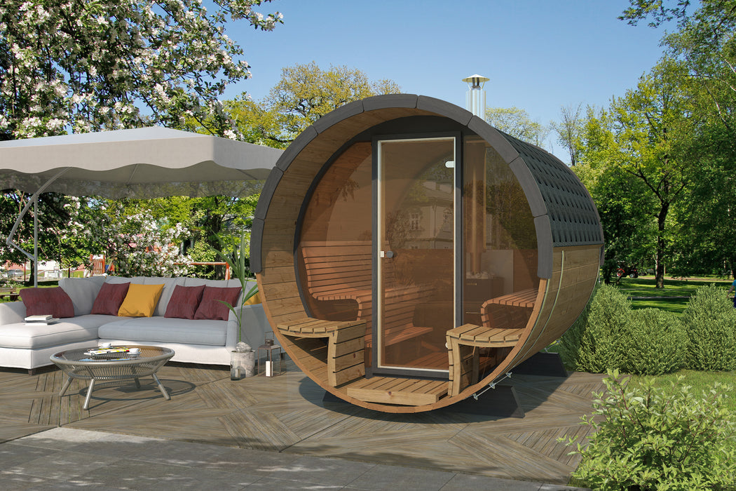 B-lazy Saunabarrel deluxe: diam: Ø235; lengte: 280 + balkon