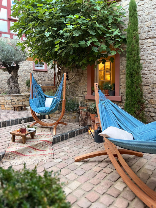 LA SIESTA Udine Organic Blue Zebra - Hangstoel & Stand - Comfort maat