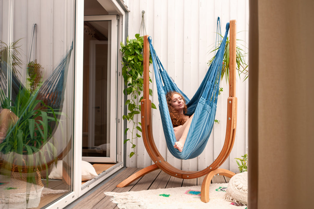 LA SIESTA Udine Organic Blue Zebra - Hangstoel & Stand - Comfort maat